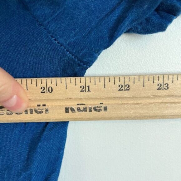 Vintage Women Medium Blue Embroidered Button Down Short Sleeve Shirt Top Peasant - Picture 8 of 13